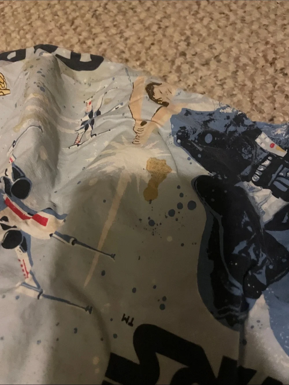 Pottery Barn Star Wars Duvet Cover in Light Blue with Gold and Black Accents